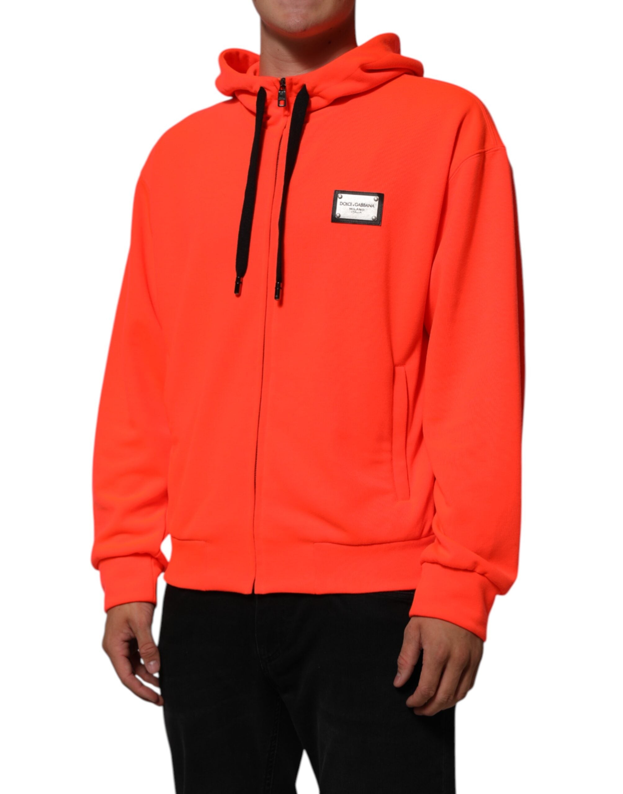 Rot leuchtender Kapuzenpullover mit Logo-Patch aus Polyester