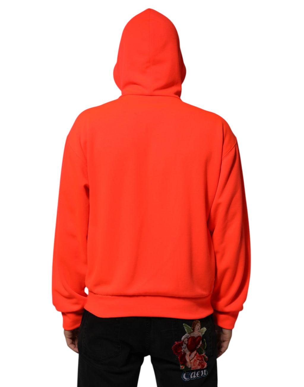 Rot leuchtender Kapuzenpullover mit Logo-Patch aus Polyester