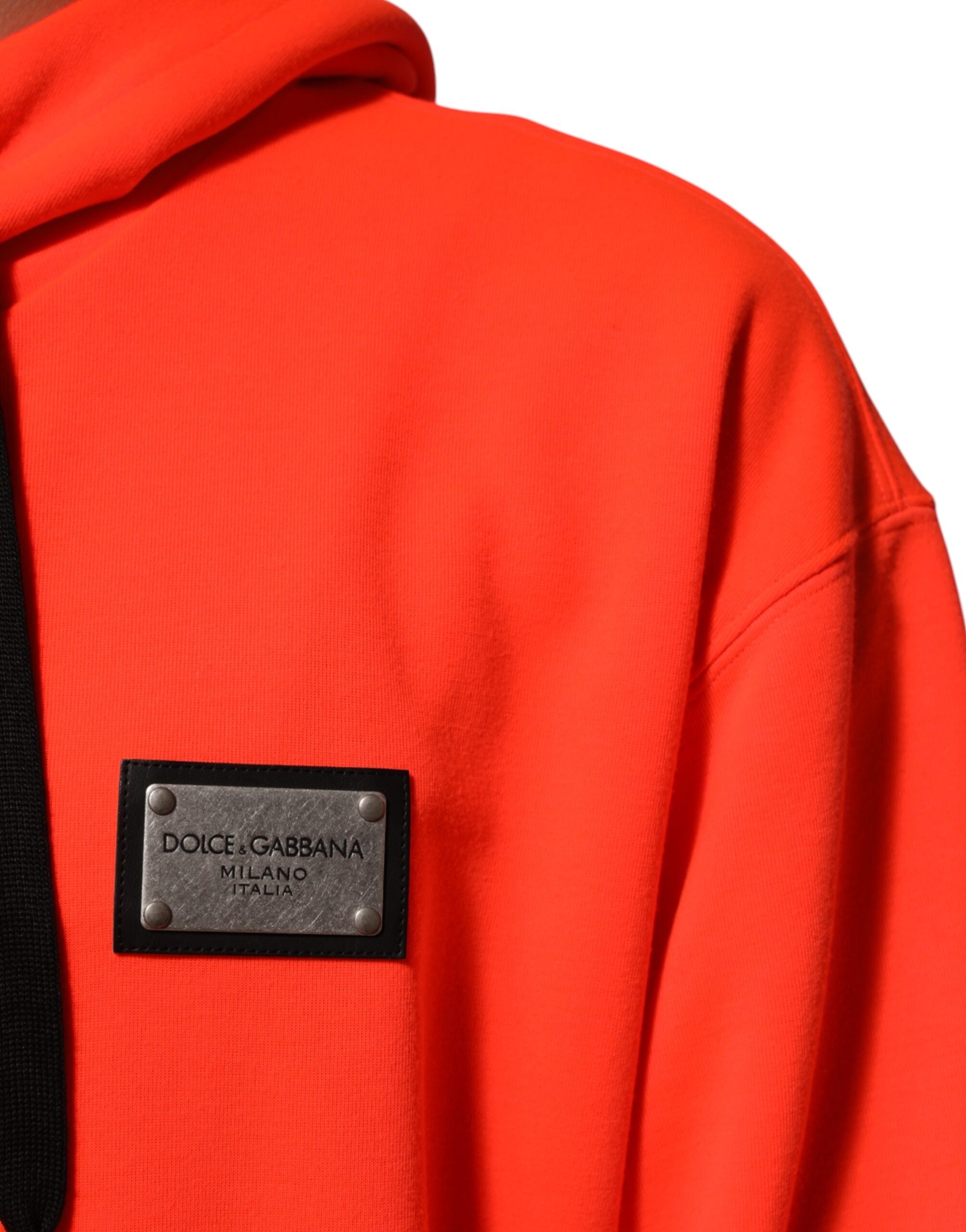 Rot leuchtender Kapuzenpullover mit Logo-Patch aus Polyester