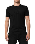 Herren-T-Shirt aus schwarzem Baumwollsamt mit Logo-Print