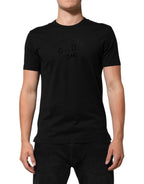 Herren-T-Shirt aus schwarzem Baumwollsamt mit Logo-Print