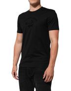 Herren-T-Shirt aus schwarzem Baumwollsamt mit Logo-Print