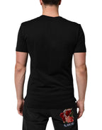 Herren-T-Shirt aus schwarzem Baumwollsamt mit Logo-Print
