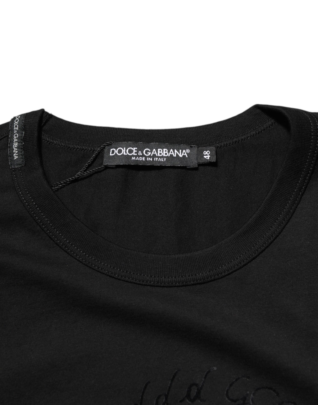 Herren-T-Shirt aus schwarzem Baumwollsamt mit Logo-Print