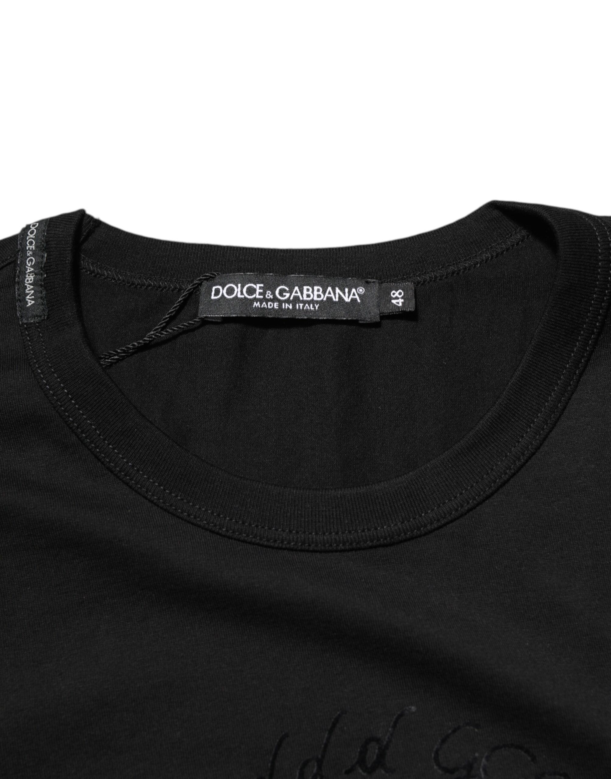Herren-T-Shirt aus schwarzem Baumwollsamt mit Logo-Print