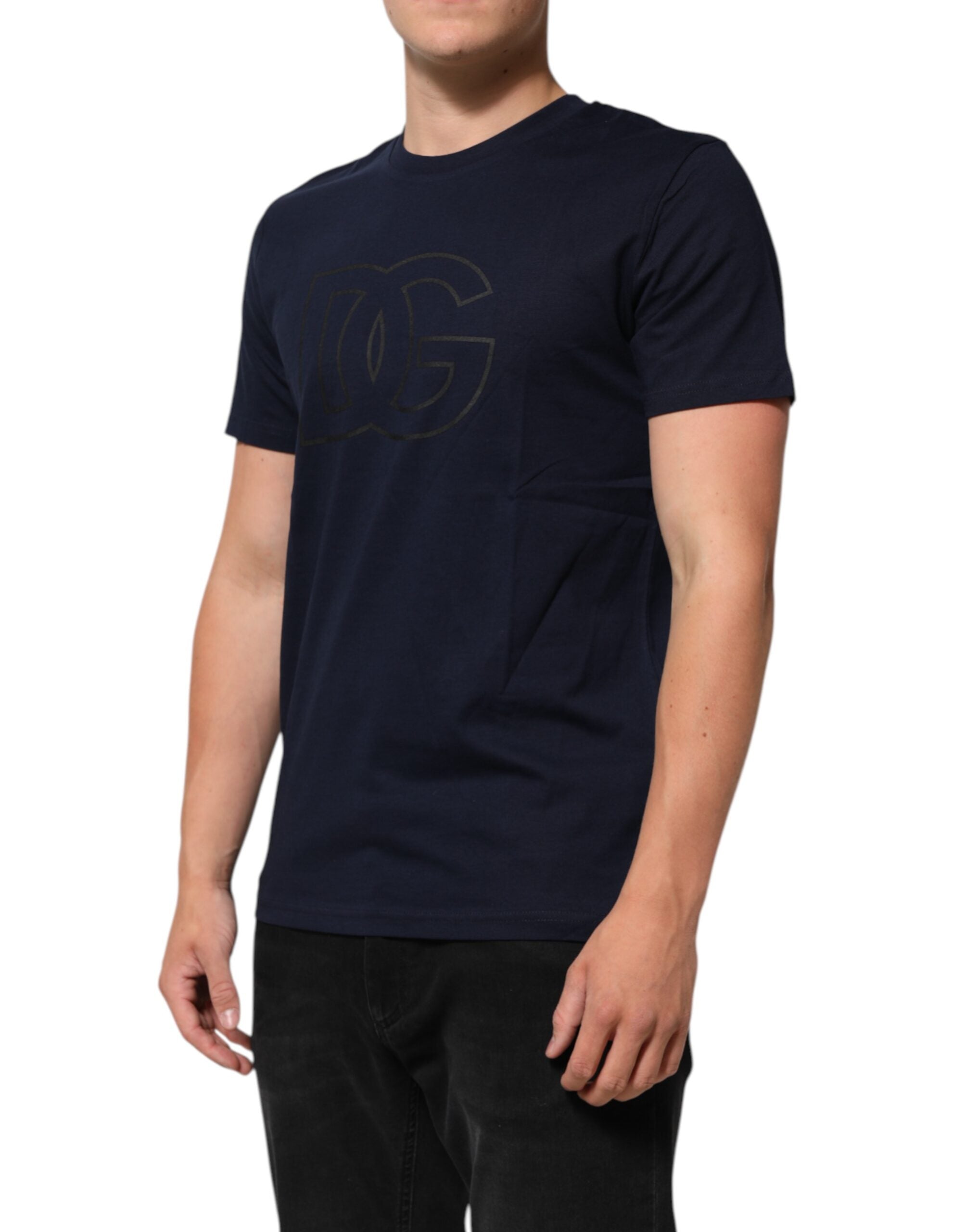 Dunkelblaues Baumwoll-T-Shirt für Herren mit DG-Logo-Print
