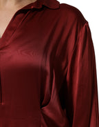 Burgundy Acetate Viscose Satin Long Dress