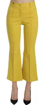 Gelbe Flared Bootcut Capri Baumwollhose