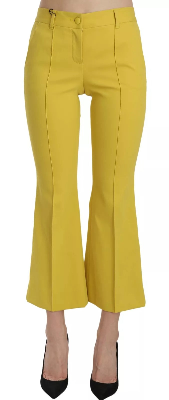 Gelbe Flared Bootcut Capri Baumwollhose