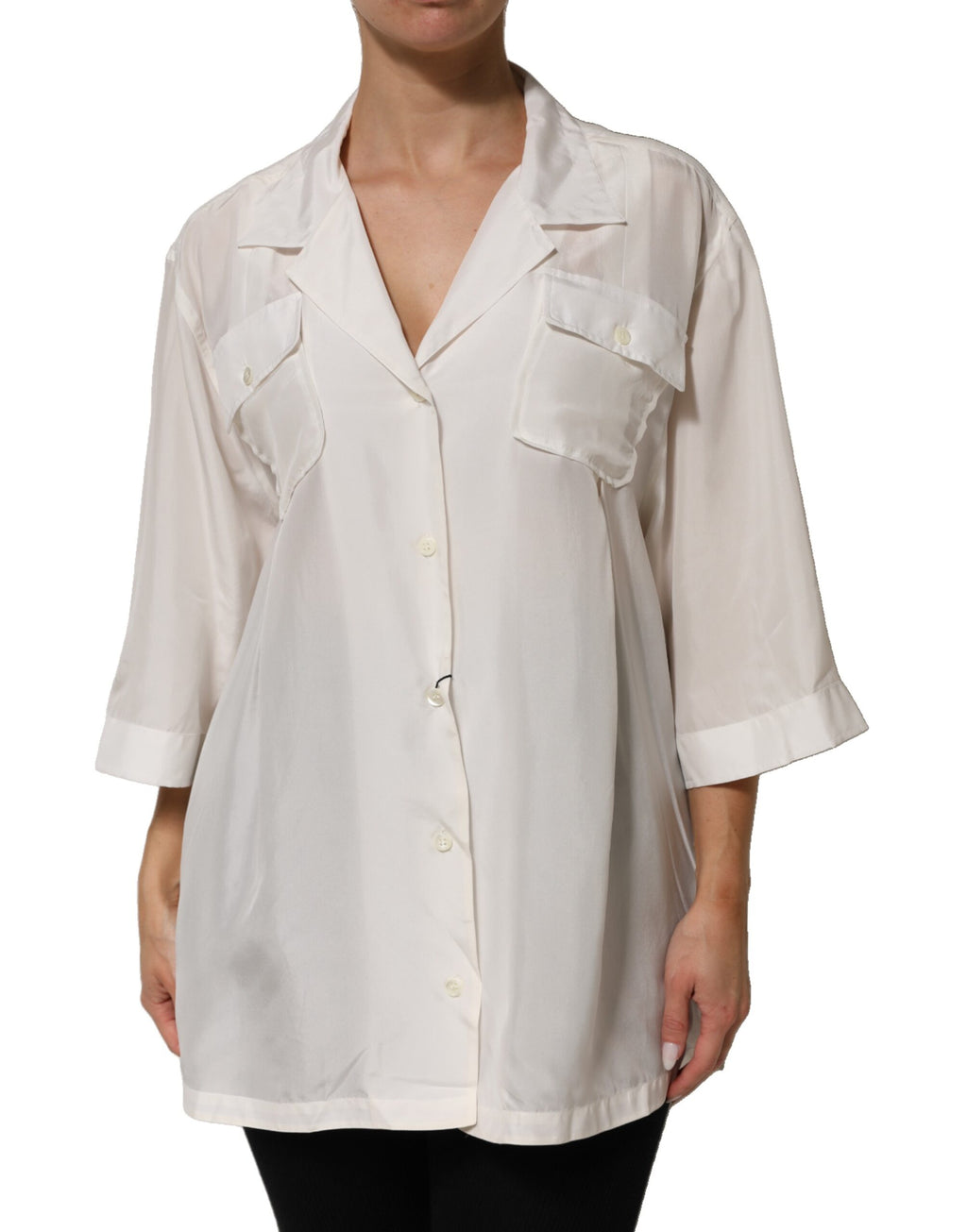 Weiße Seidenbluse mit Kragen und 3/4-Ärmeln