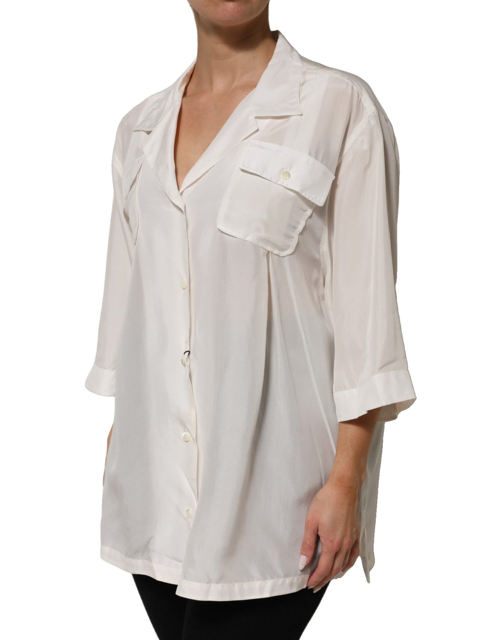 Weiße Seidenbluse mit Kragen und 3/4-Ärmeln