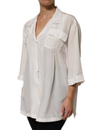 Weiße Seidenbluse mit Kragen und 3/4-Ärmeln