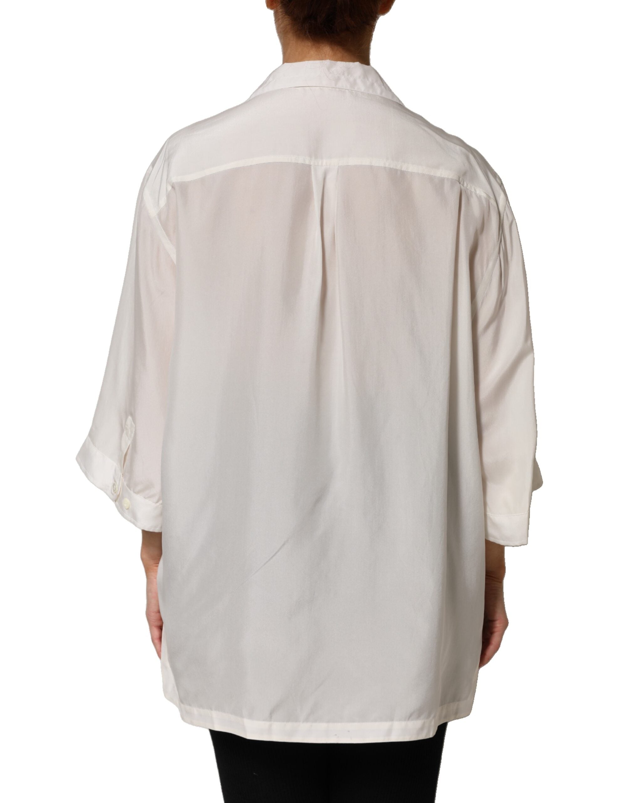Weiße Seidenbluse mit Kragen und 3/4-Ärmeln