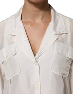 Weiße Seidenbluse mit Kragen und 3/4-Ärmeln