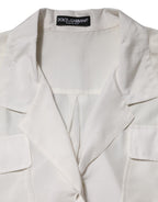 Weiße Seidenbluse mit Kragen und 3/4-Ärmeln