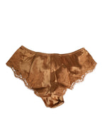 Braune Spitzen-Seiden-Satin-Slip-Dessous