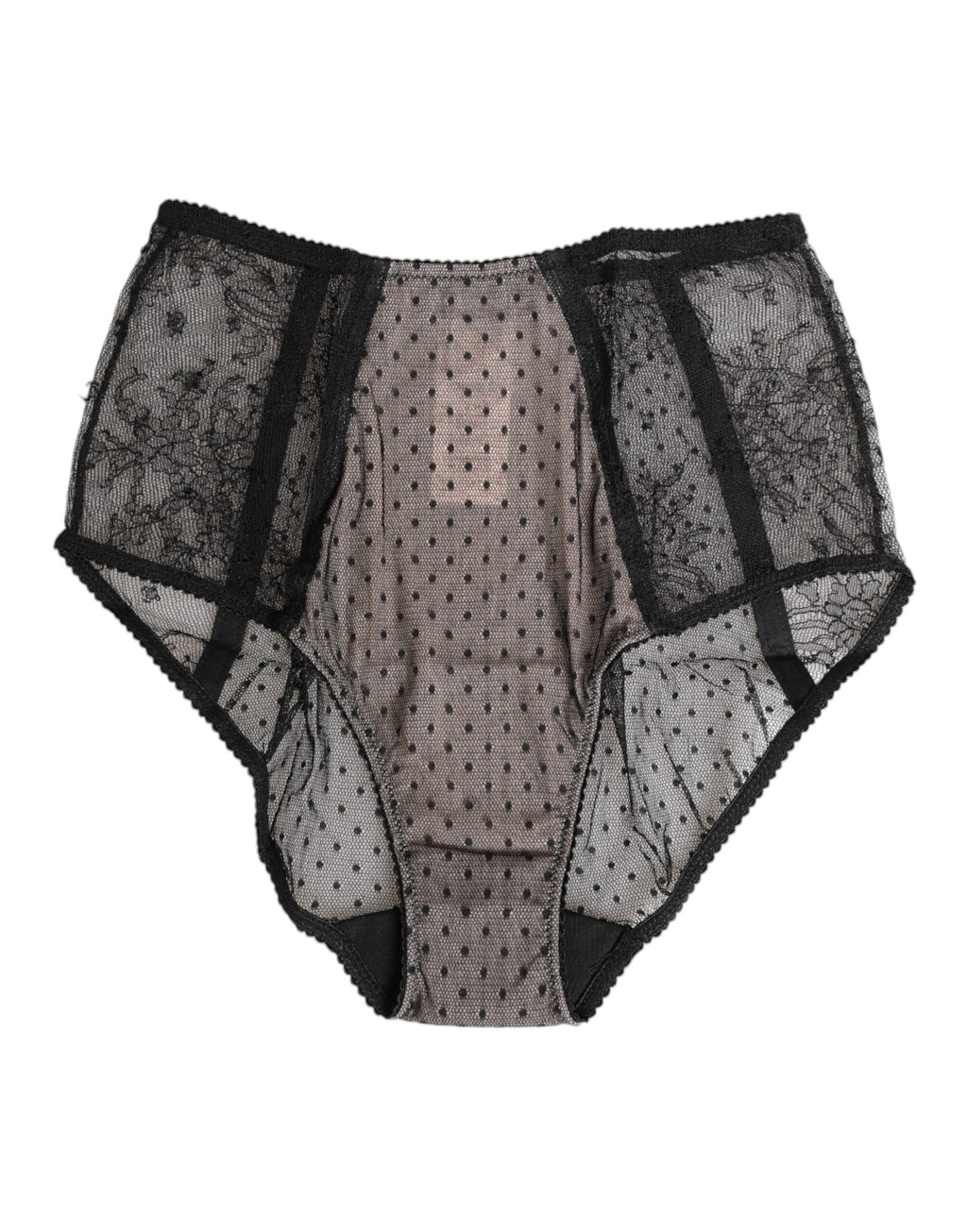 Schwarze transparente gepunktete Spitze High Waist Unterwäsche