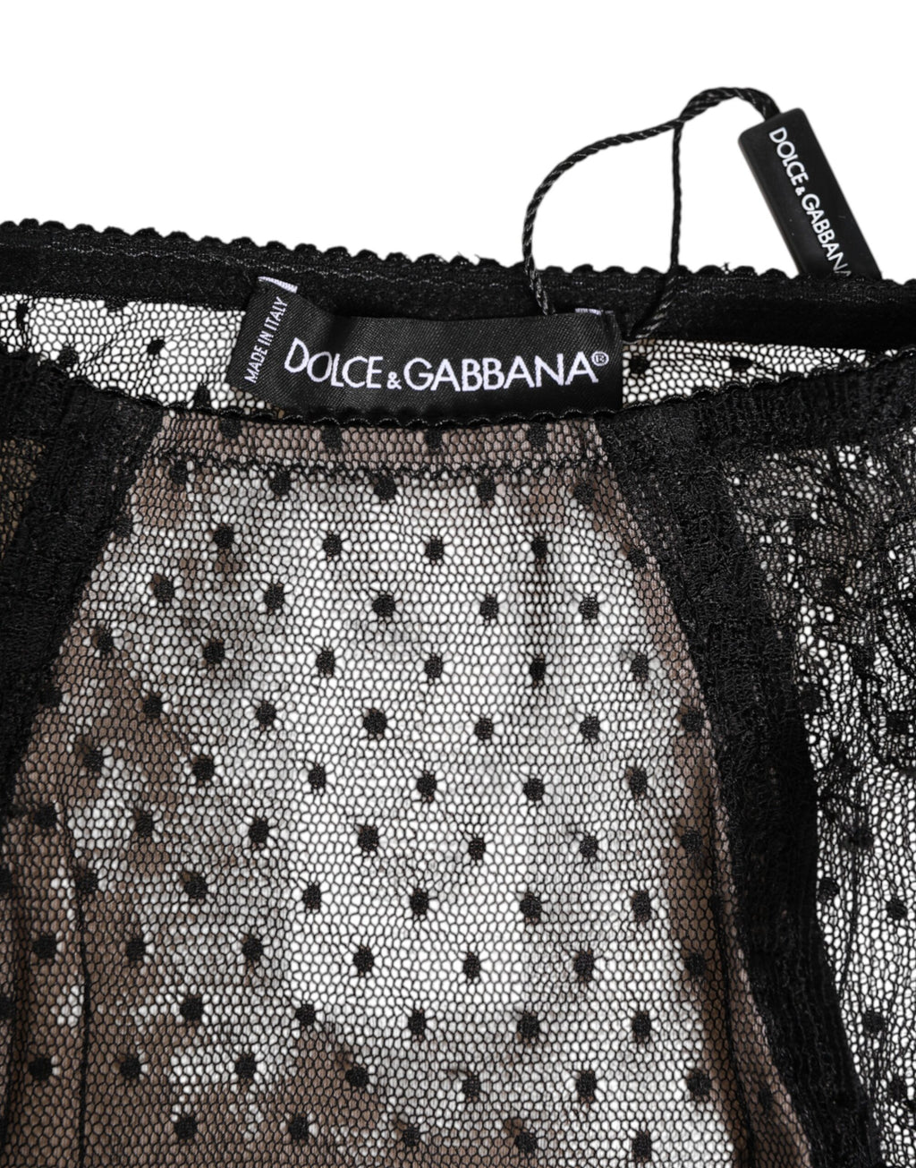 Schwarze transparente gepunktete Spitze High Waist Unterwäsche