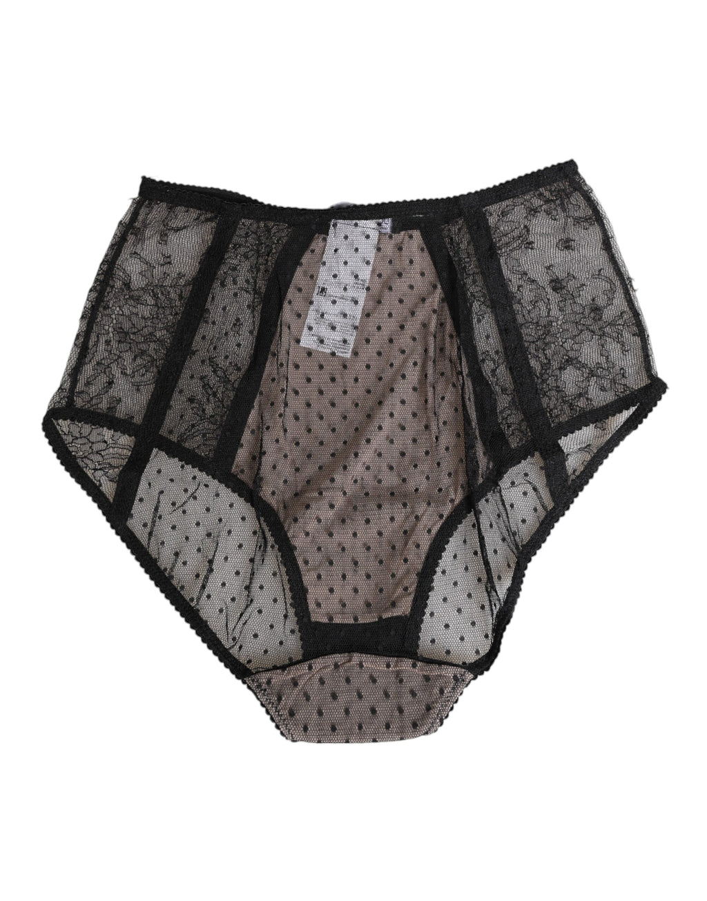 Schwarze transparente gepunktete Spitze High Waist Unterwäsche