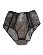 Schwarze transparente gepunktete Spitze High Waist Unterwäsche