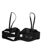 Black Polyester Embroidered Underwire Bra Underwear