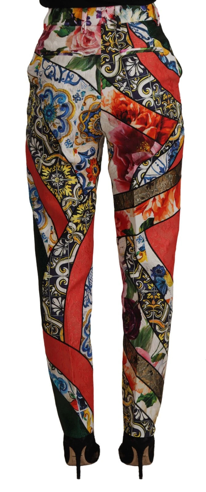 Multicolor Patchwork Jacquard Hose mit hohem Bund