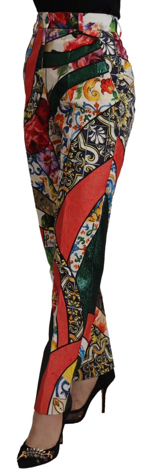Multicolor Patchwork Jacquard Hose mit hohem Bund