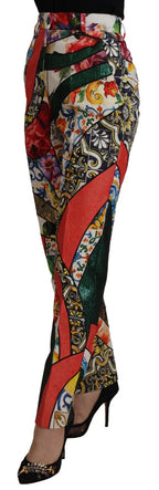 Multicolor Patchwork Jacquard Hose mit hohem Bund