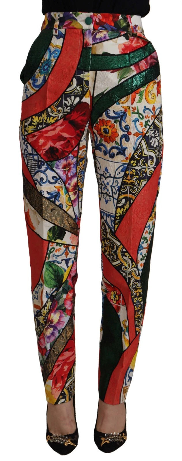 Multicolor Patchwork Jacquard Hose mit hohem Bund