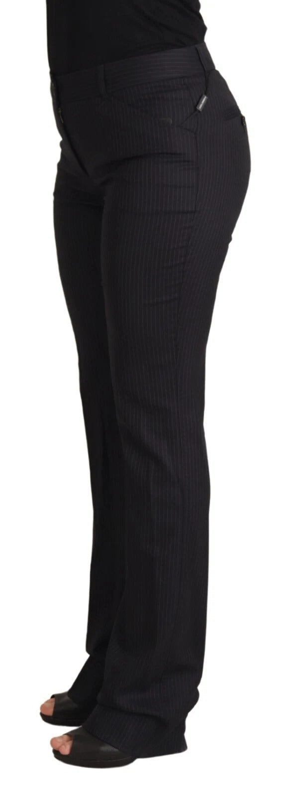 Schwarze Hosen mit mittelhohem Bund und Streifen