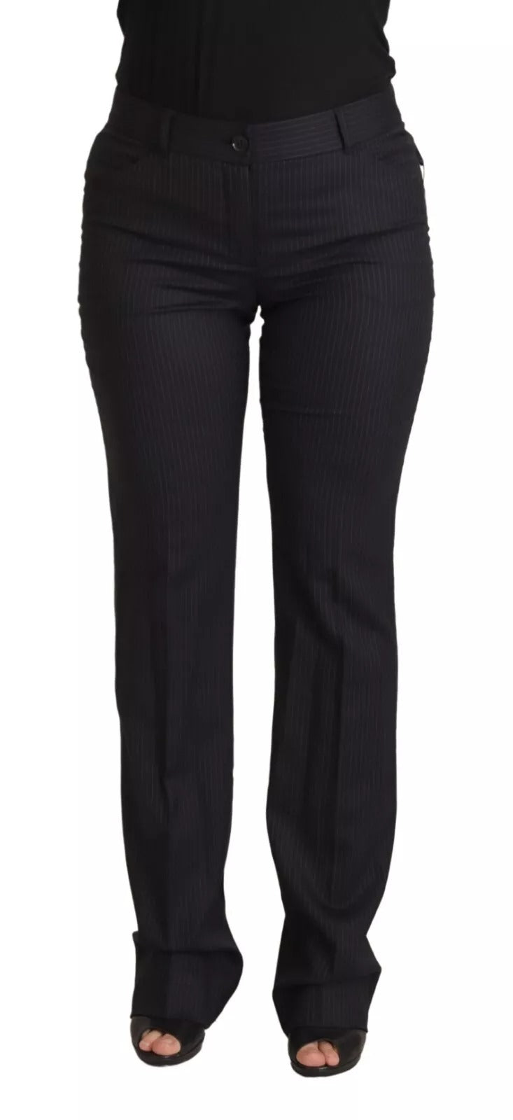 Schwarze Hosen mit mittelhohem Bund und Streifen