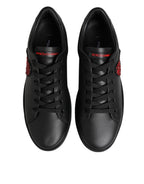 Black Leather Crystal Heart Low Top Sneakers  Shoes