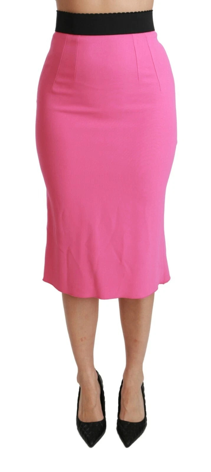 Pink High Waisted Pencil Cut Midi Skirt