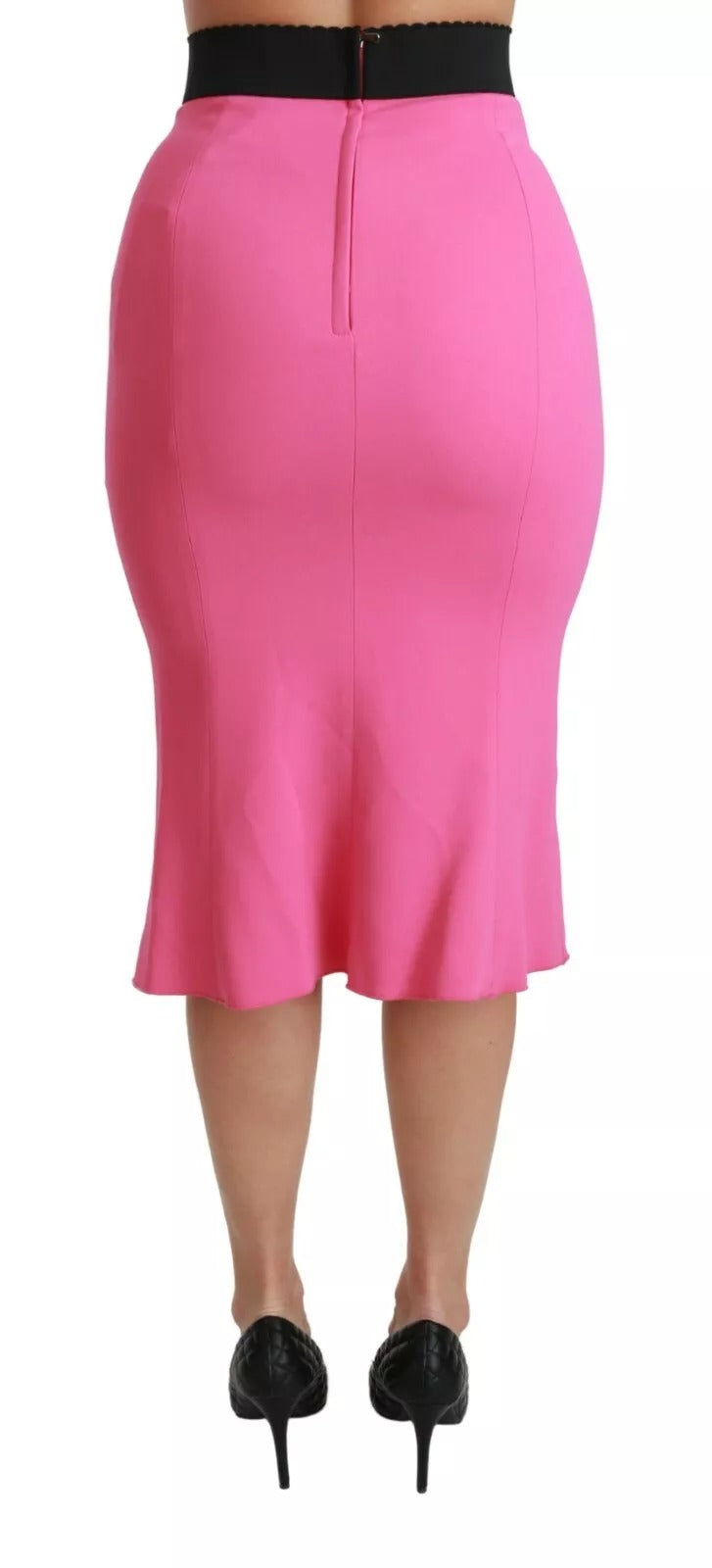 Pink High Waisted Pencil Cut Midi Skirt