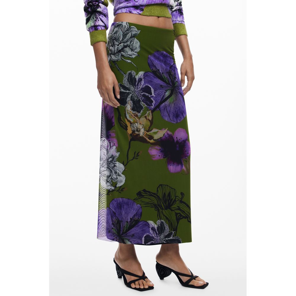 Green Polyester Women's Skirt with Elastic Waist