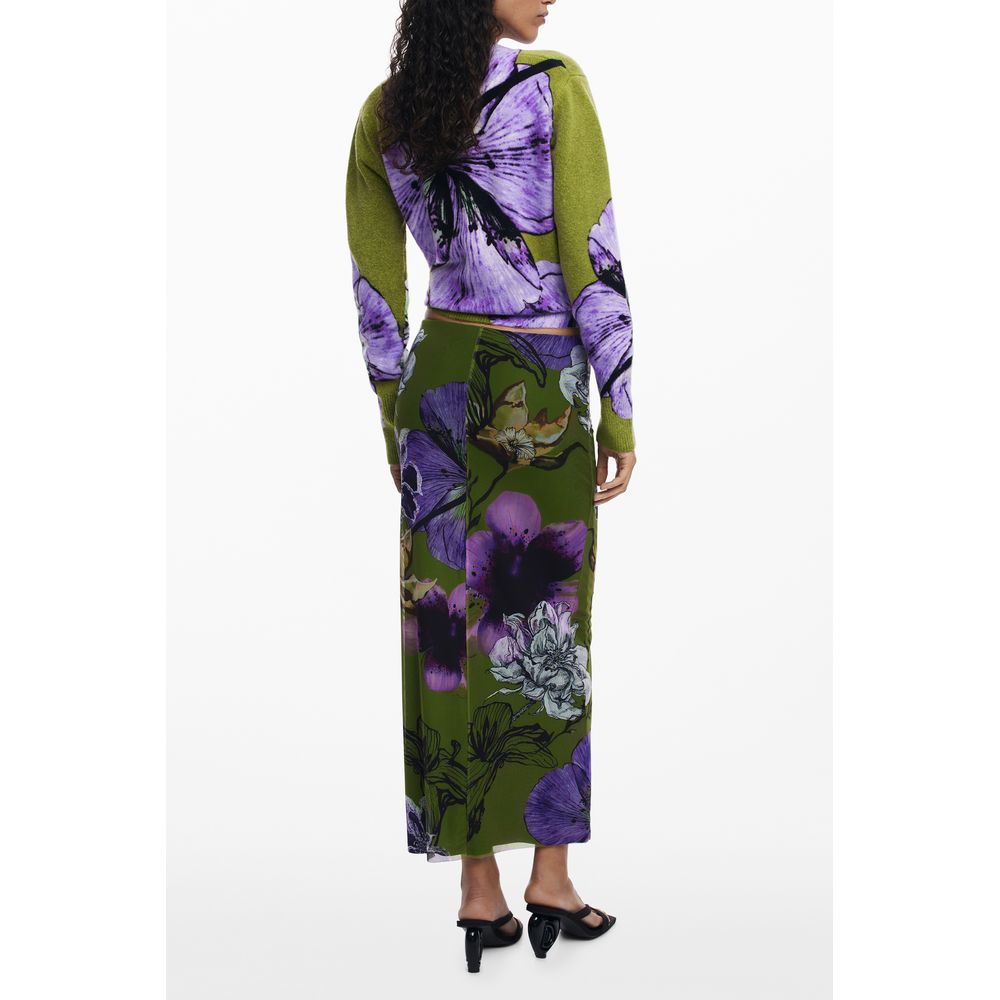 Green Polyester Women's Skirt with Elastic Waist