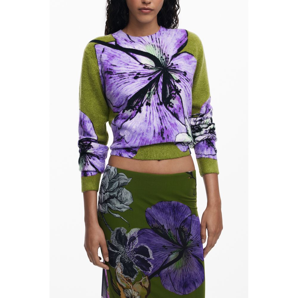 Green Polyester Women's Skirt with Elastic Waist
