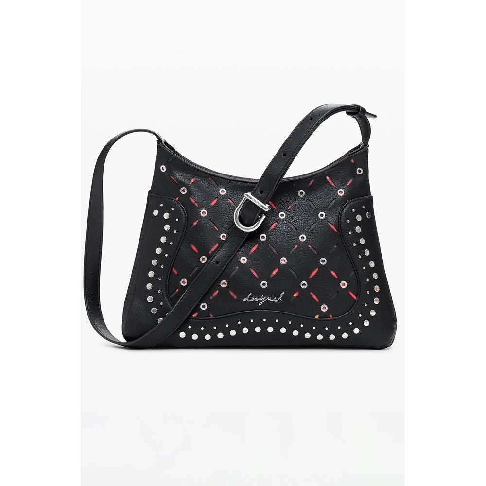 Schwarze Damen-Schultertasche aus Polyurethan
