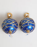 Gold Messing Blau Weihnachtsbaumkugel Kristall Tropfen Clip Ohrringe