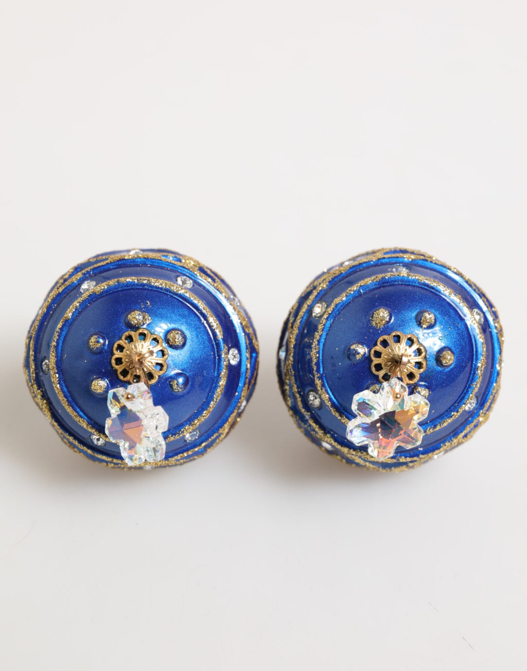 Gold Messing Blau Weihnachtsbaumkugel Kristall Tropfen Clip Ohrringe