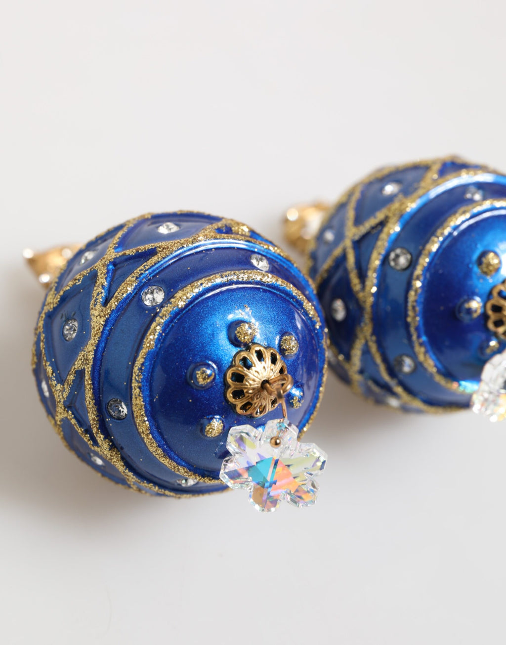 Gold Messing Blau Weihnachtsbaumkugel Kristall Tropfen Clip Ohrringe
