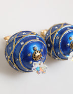 Gold Messing Blau Weihnachtsbaumkugel Kristall Tropfen Clip Ohrringe