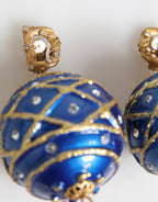Gold Messing Blau Weihnachtsbaumkugel Kristall Tropfen Clip Ohrringe
