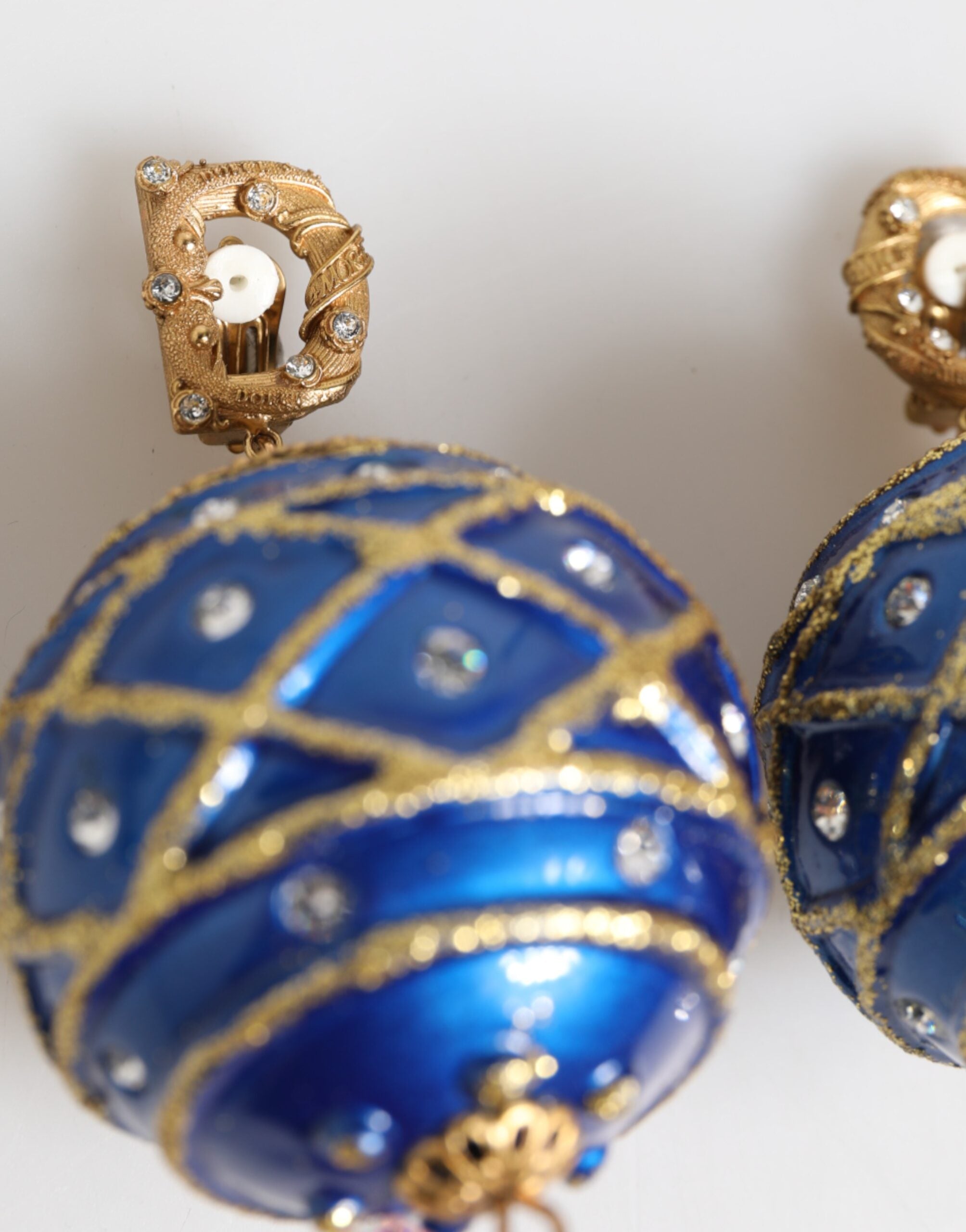 Gold Messing Blau Weihnachtsbaumkugel Kristall Tropfen Clip Ohrringe
