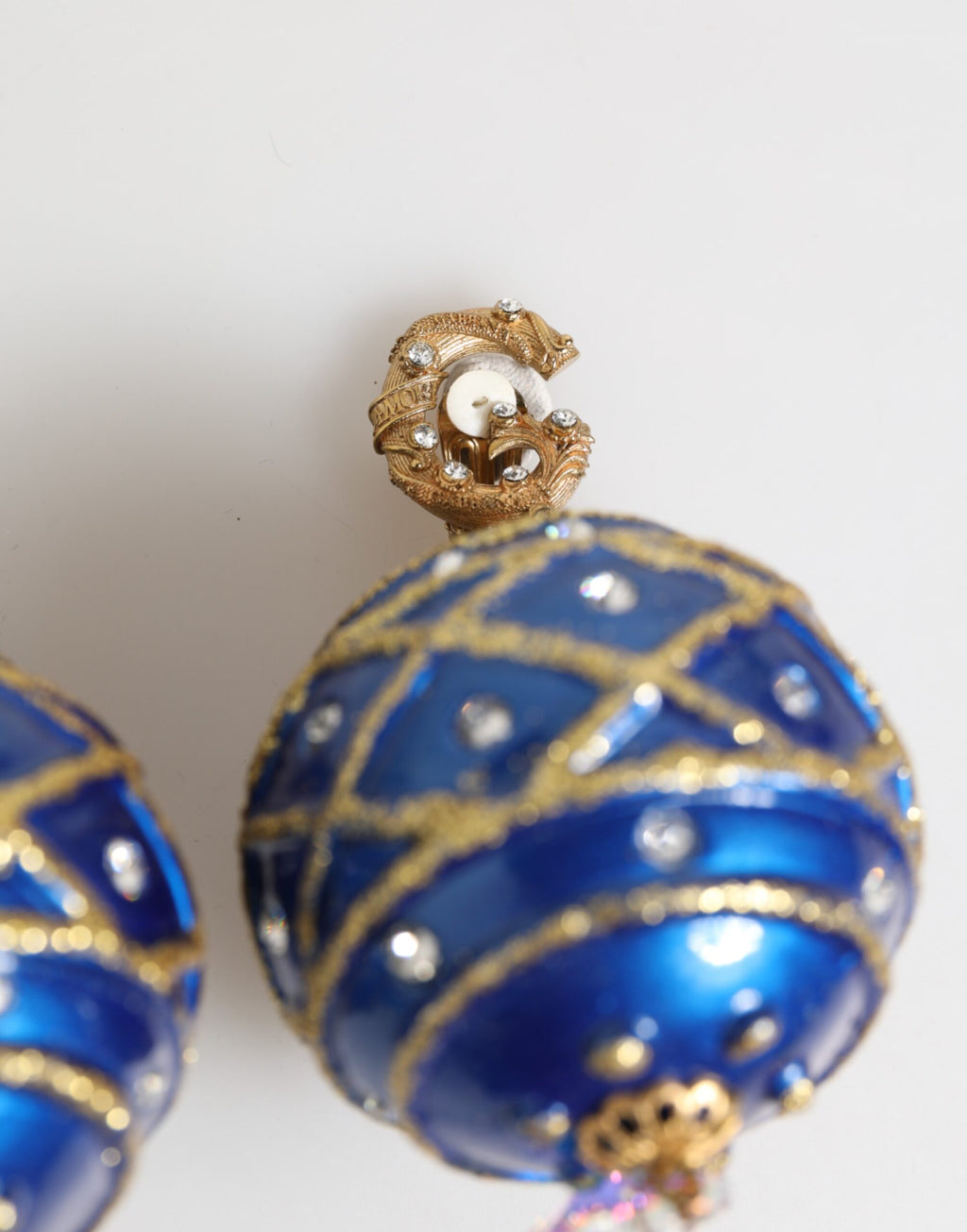 Gold Messing Blau Weihnachtsbaumkugel Kristall Tropfen Clip Ohrringe