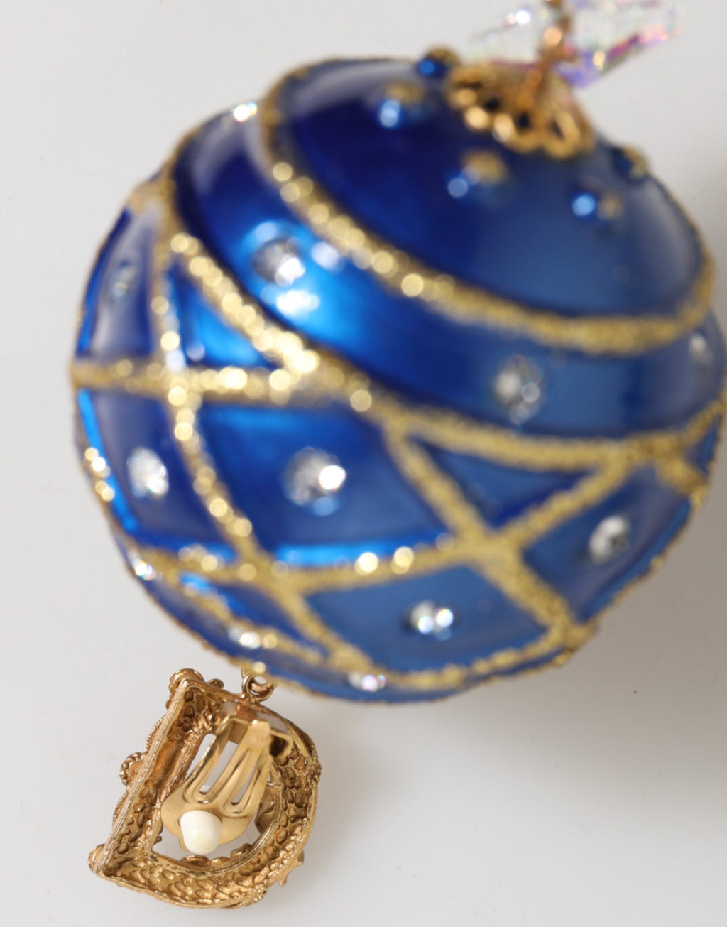 Gold Messing Blau Weihnachtsbaumkugel Kristall Tropfen Clip Ohrringe