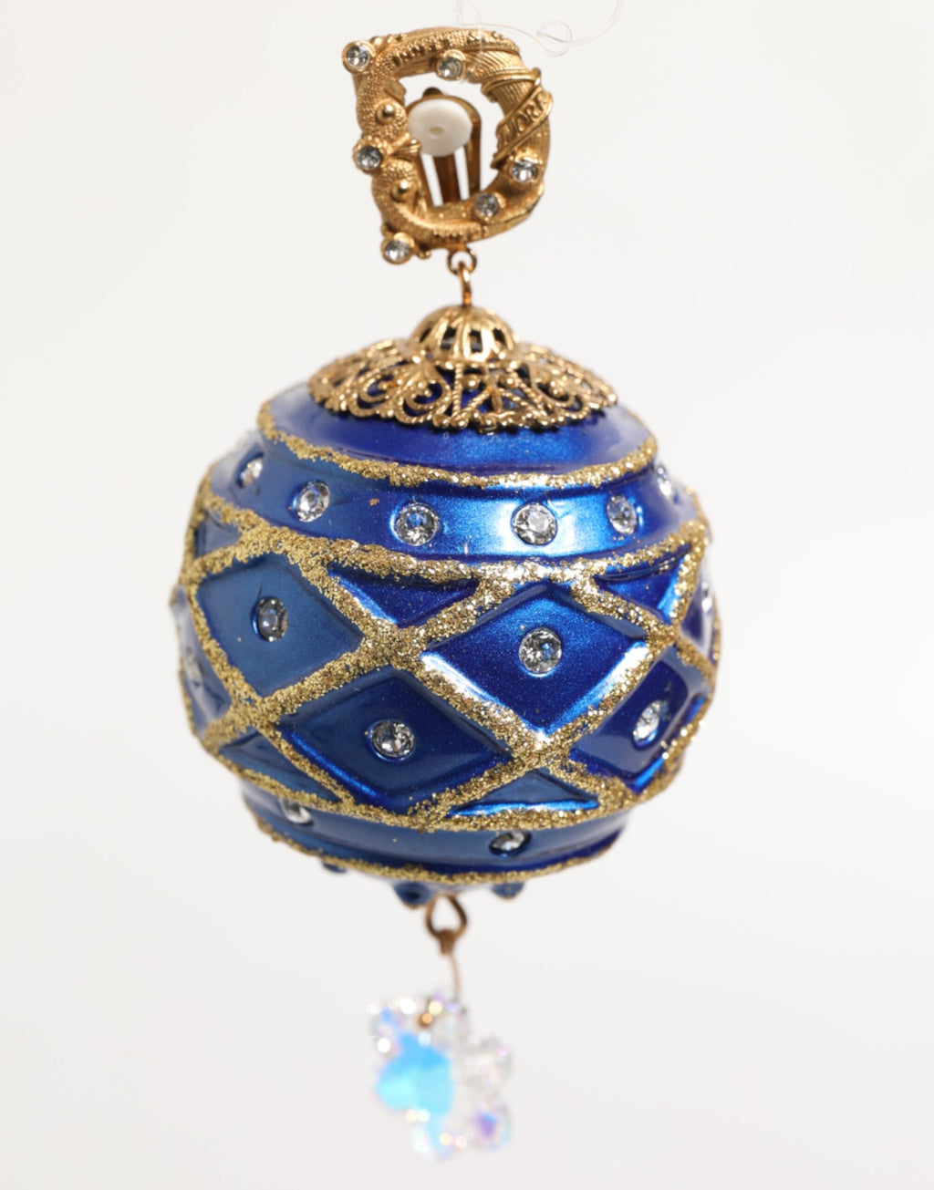 Gold Messing Blau Weihnachtsbaumkugel Kristall Tropfen Clip Ohrringe