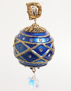 Gold Messing Blau Weihnachtsbaumkugel Kristall Tropfen Clip Ohrringe