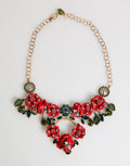 Statement-Halskette mit roten Rosen, Blumen und Kristallverzierung