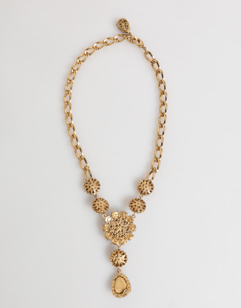 Gold Brass Crystal Pearl Purple Floral Pendant Jewelry Necklace